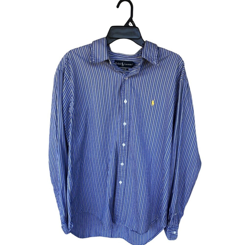 Ralph Lauren Mens Button Down long Sleeve Shirt Blue XL 100% Cotton Preppy